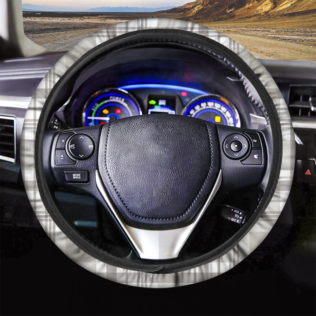 Grey And White Border Tartan Print Car Steering Wheel Cover