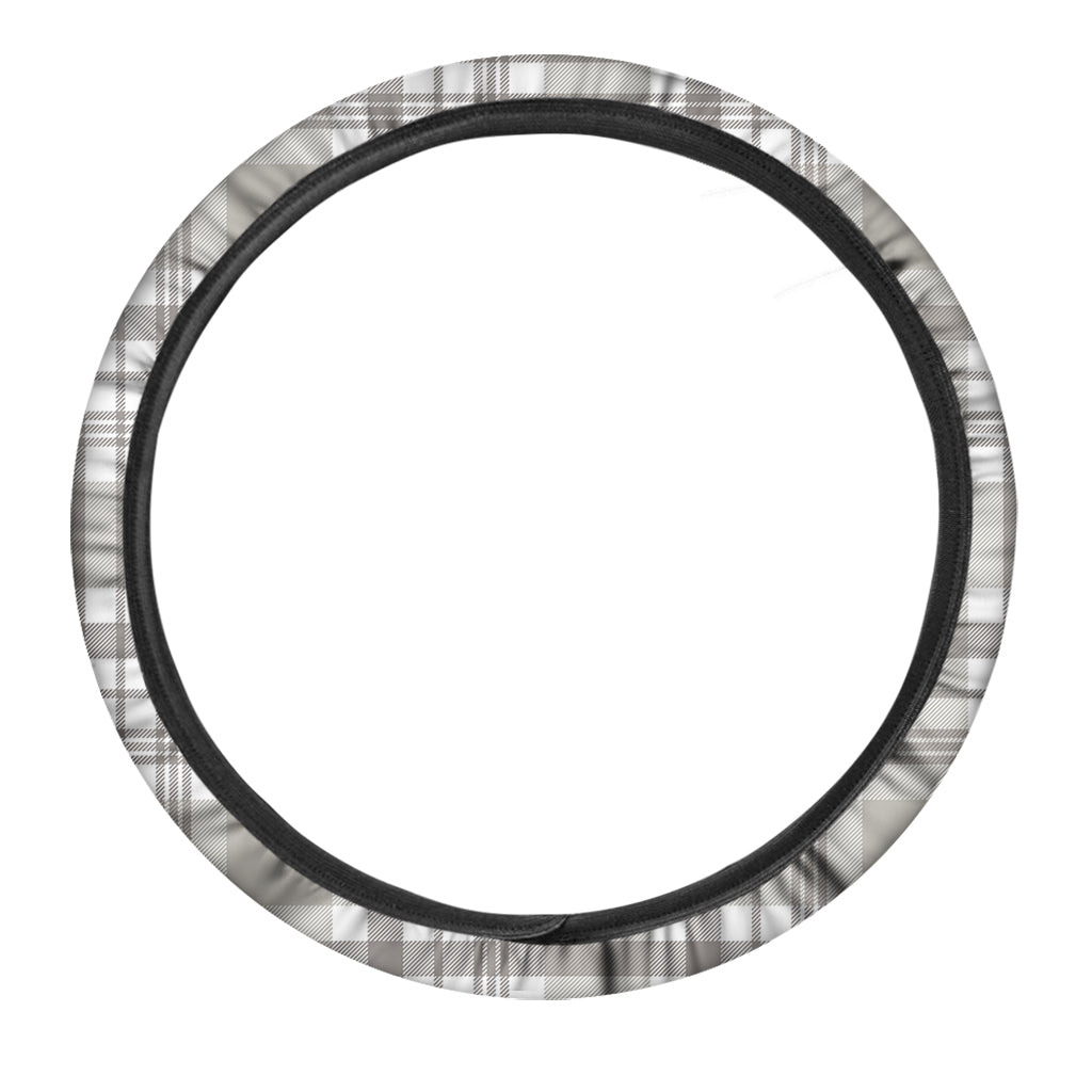 Grey And White Border Tartan Print Car Steering Wheel Cover