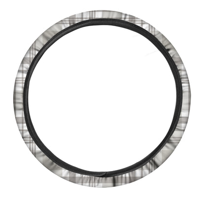 Grey And White Border Tartan Print Car Steering Wheel Cover