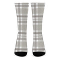 Grey And White Border Tartan Print Crew Socks