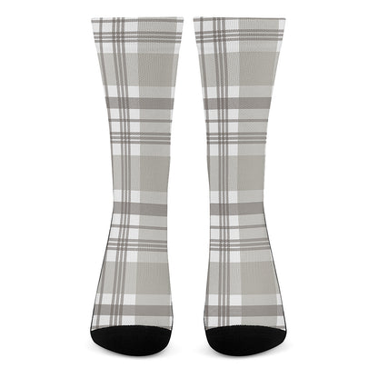 Grey And White Border Tartan Print Crew Socks