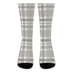 Grey And White Border Tartan Print Crew Socks