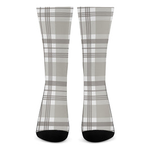 Grey And White Border Tartan Print Crew Socks