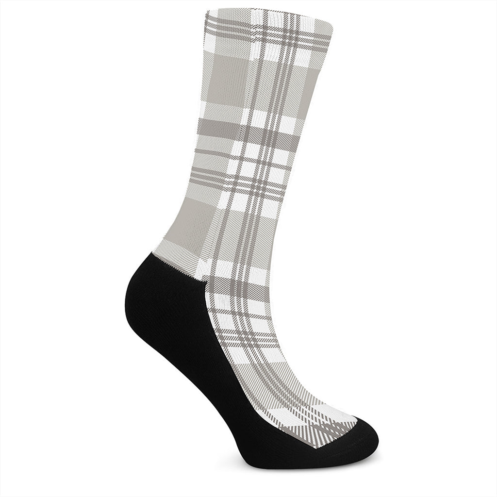 Grey And White Border Tartan Print Crew Socks