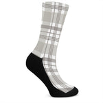 Grey And White Border Tartan Print Crew Socks