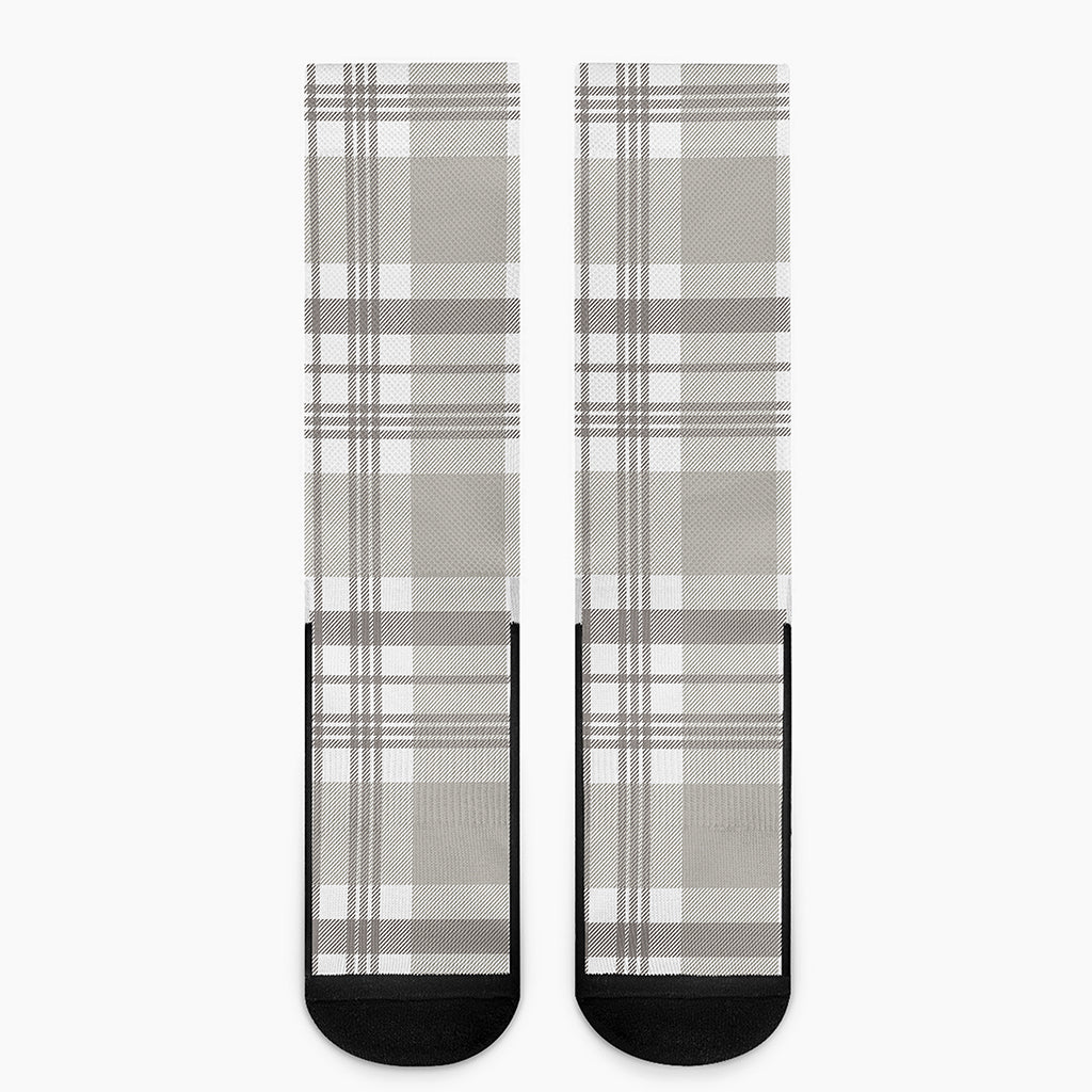 Grey And White Border Tartan Print Crew Socks