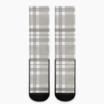 Grey And White Border Tartan Print Crew Socks