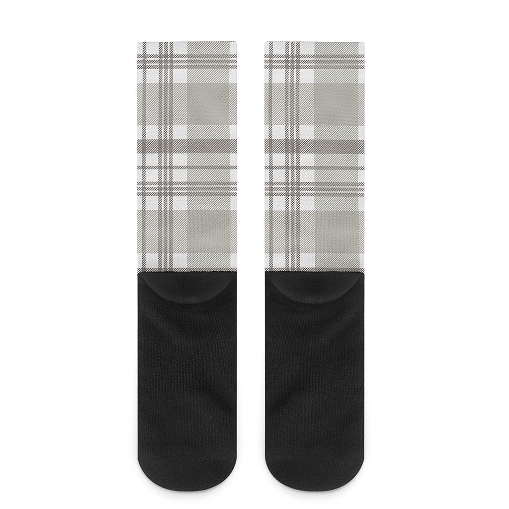 Grey And White Border Tartan Print Crew Socks