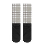 Grey And White Border Tartan Print Crew Socks