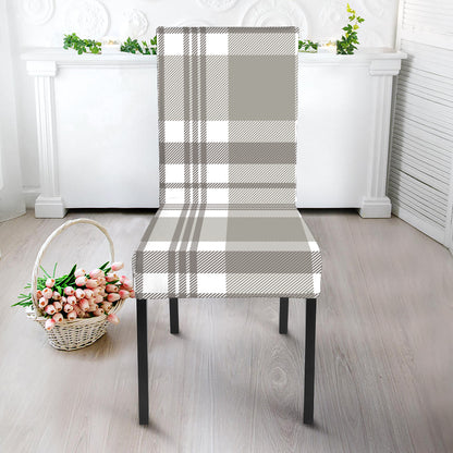 Grey And White Border Tartan Print Dining Chair Slipcover