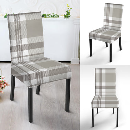 Grey And White Border Tartan Print Dining Chair Slipcover