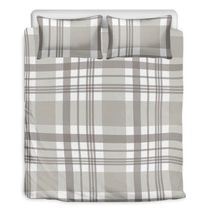 Grey And White Border Tartan Print Duvet Cover Bedding Set