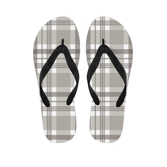 Grey And White Border Tartan Print Flip Flops