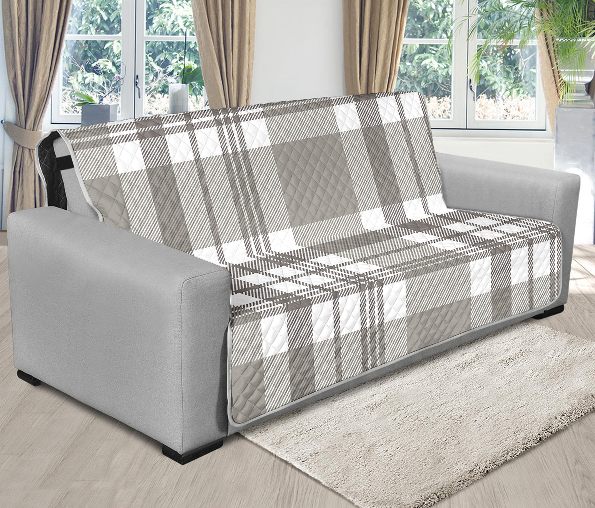 Grey And White Border Tartan Print Futon Protector