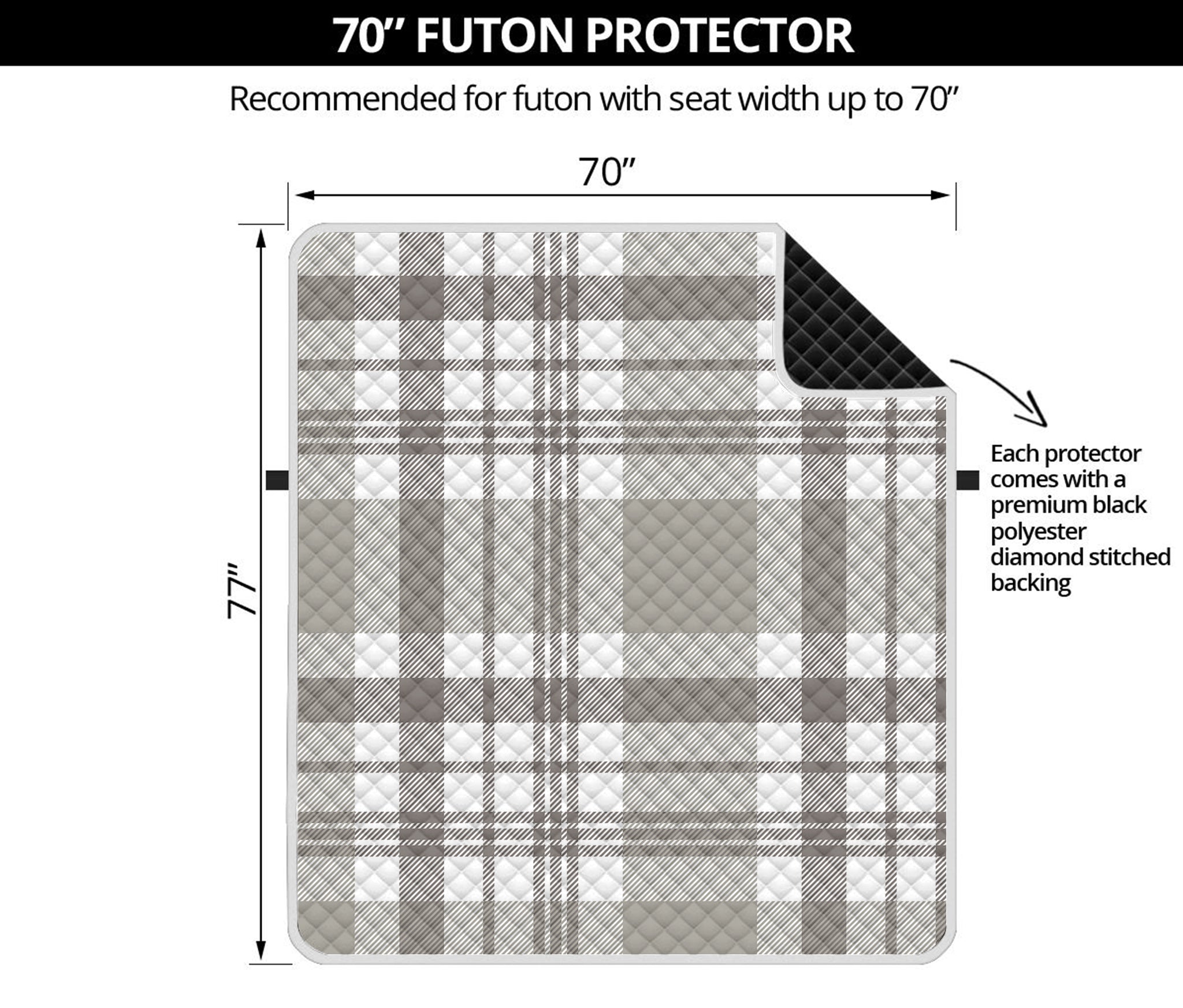 Grey And White Border Tartan Print Futon Protector