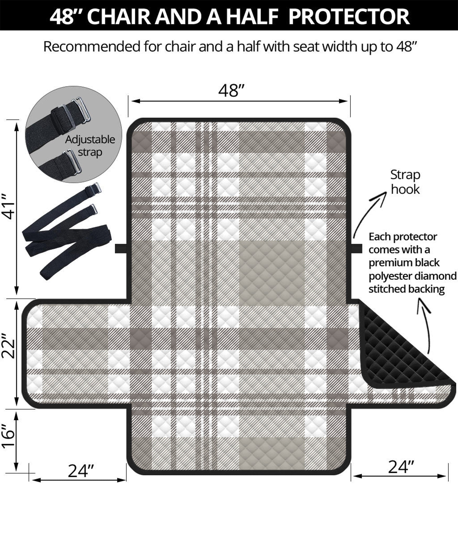 Grey And White Border Tartan Print Half Sofa Protector