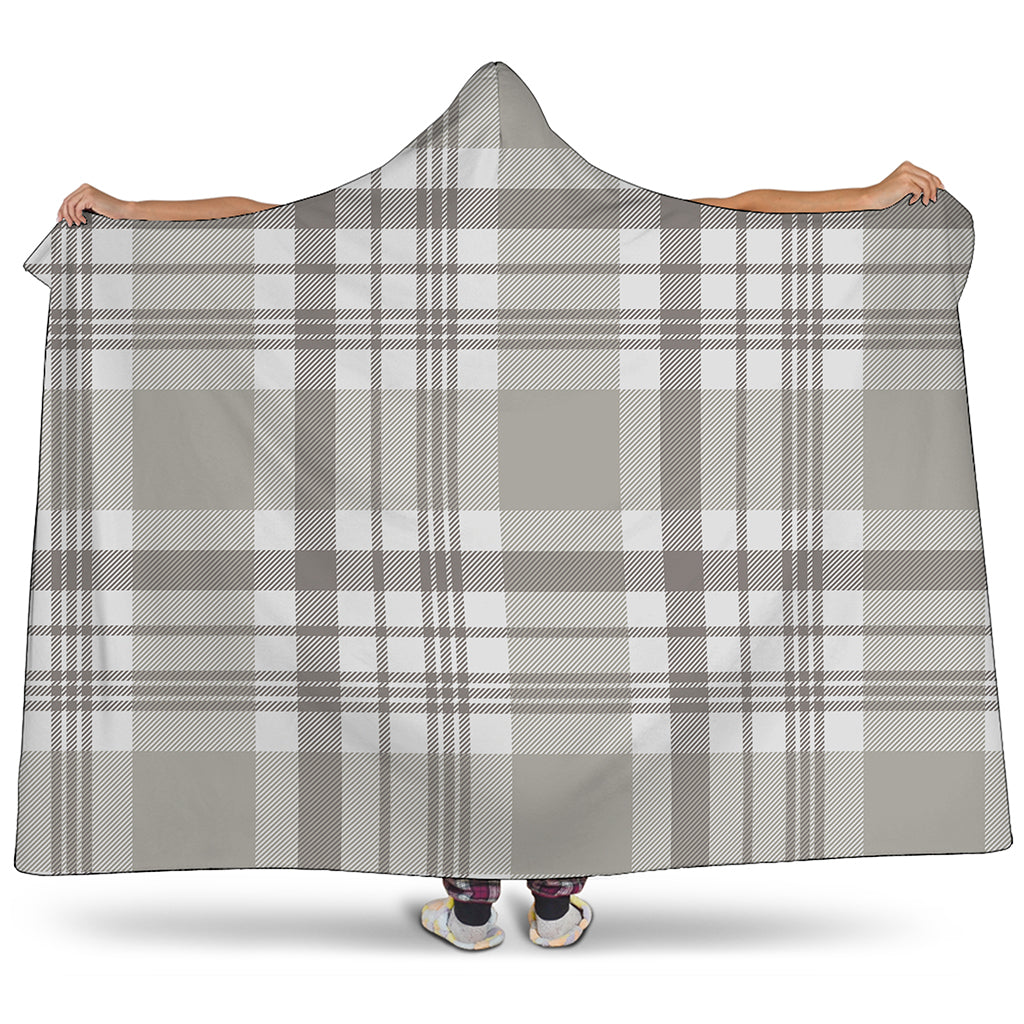 Grey And White Border Tartan Print Hooded Blanket