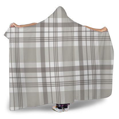 Grey And White Border Tartan Print Hooded Blanket