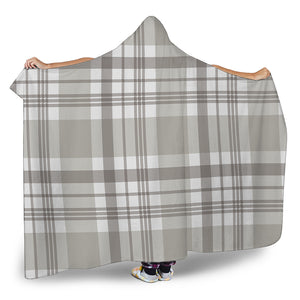 Grey And White Border Tartan Print Hooded Blanket