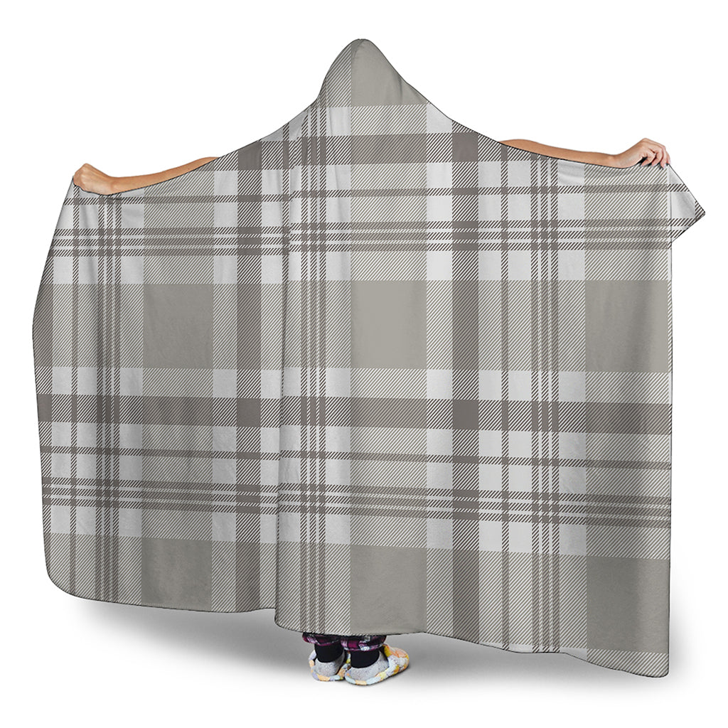 Grey And White Border Tartan Print Hooded Blanket