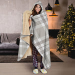 Grey And White Border Tartan Print Hooded Blanket