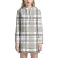 Grey And White Border Tartan Print Pullover Hoodie Dress