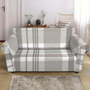 Grey And White Border Tartan Print Loveseat Slipcover