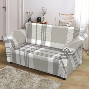 Grey And White Border Tartan Print Loveseat Slipcover