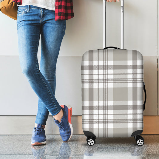 Grey And White Border Tartan Print Luggage Cover