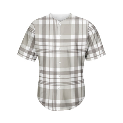 Grey And White Border Tartan Print Men's Baseball Jersey