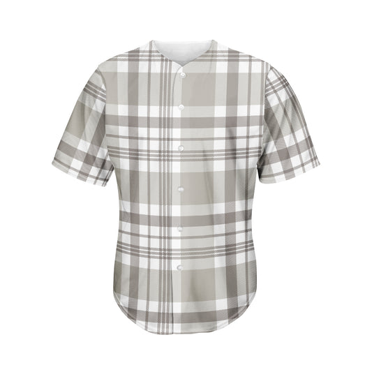 Grey And White Border Tartan Print Men's Baseball Jersey