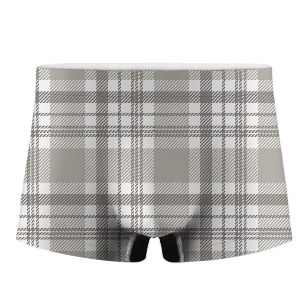 Grey And White Border Tartan Print Men's Boxer Briefs