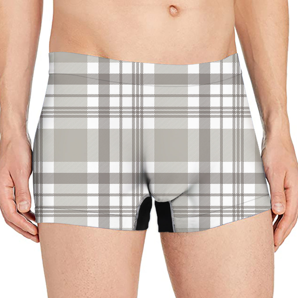 Grey And White Border Tartan Print Men's Boxer Briefs