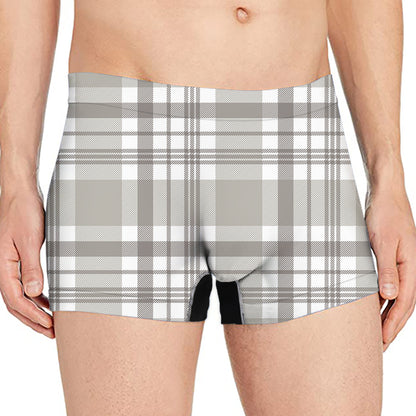 Grey And White Border Tartan Print Men's Boxer Briefs