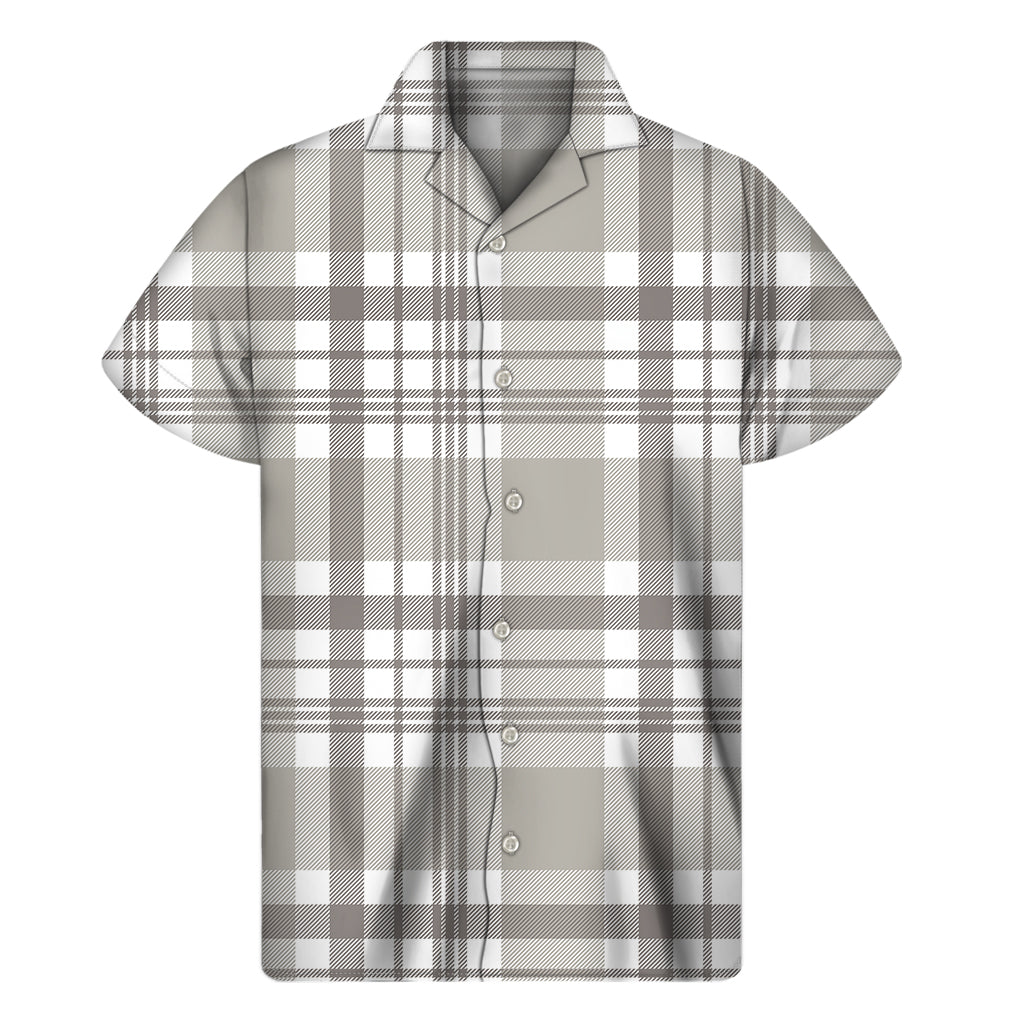 Grey And White Border Tartan Print Men's Short Sleeve Shirt