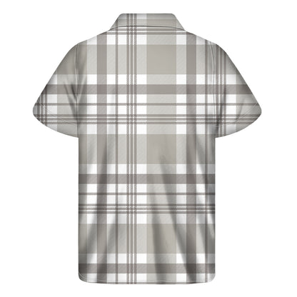 Grey And White Border Tartan Print Men's Short Sleeve Shirt
