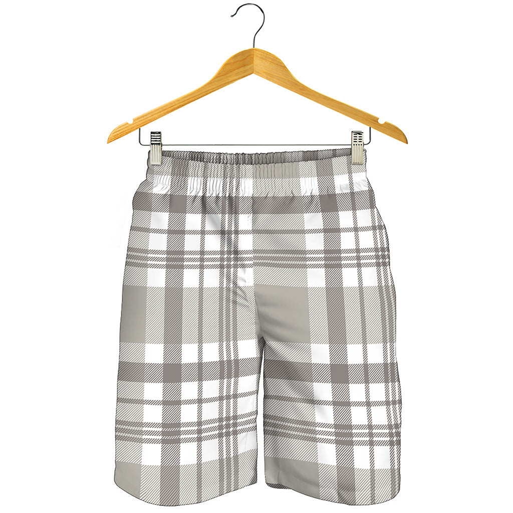 Grey And White Border Tartan Print Men's Shorts