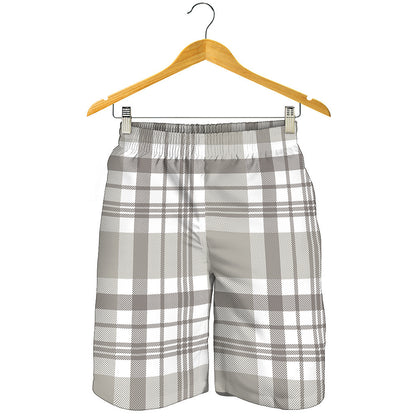 Grey And White Border Tartan Print Men's Shorts