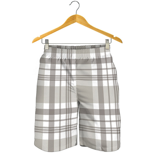 Grey And White Border Tartan Print Men's Shorts