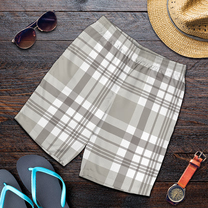 Grey And White Border Tartan Print Men's Shorts