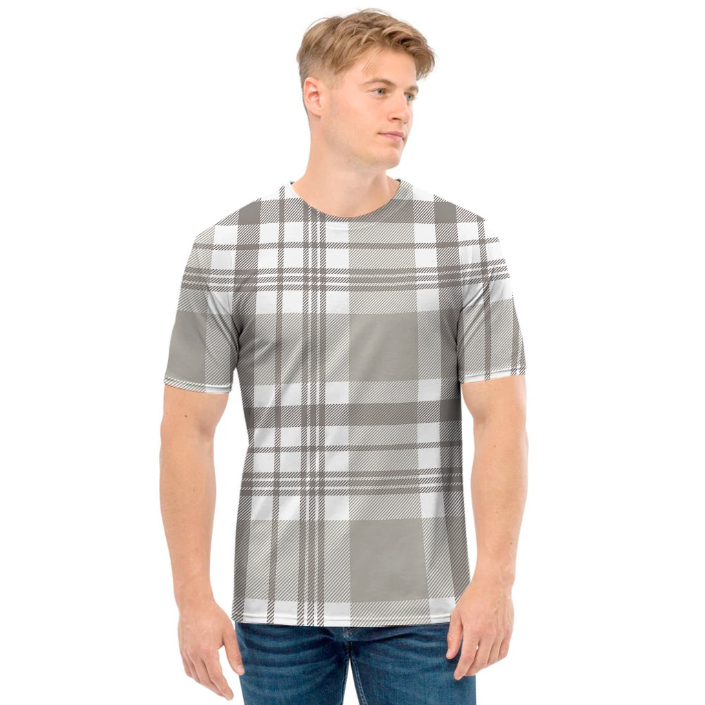 Grey And White Border Tartan Print Men's T-Shirt