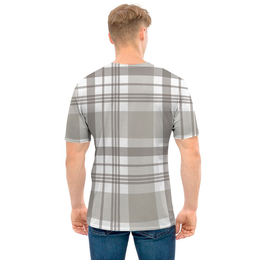 Grey And White Border Tartan Print Men's T-Shirt
