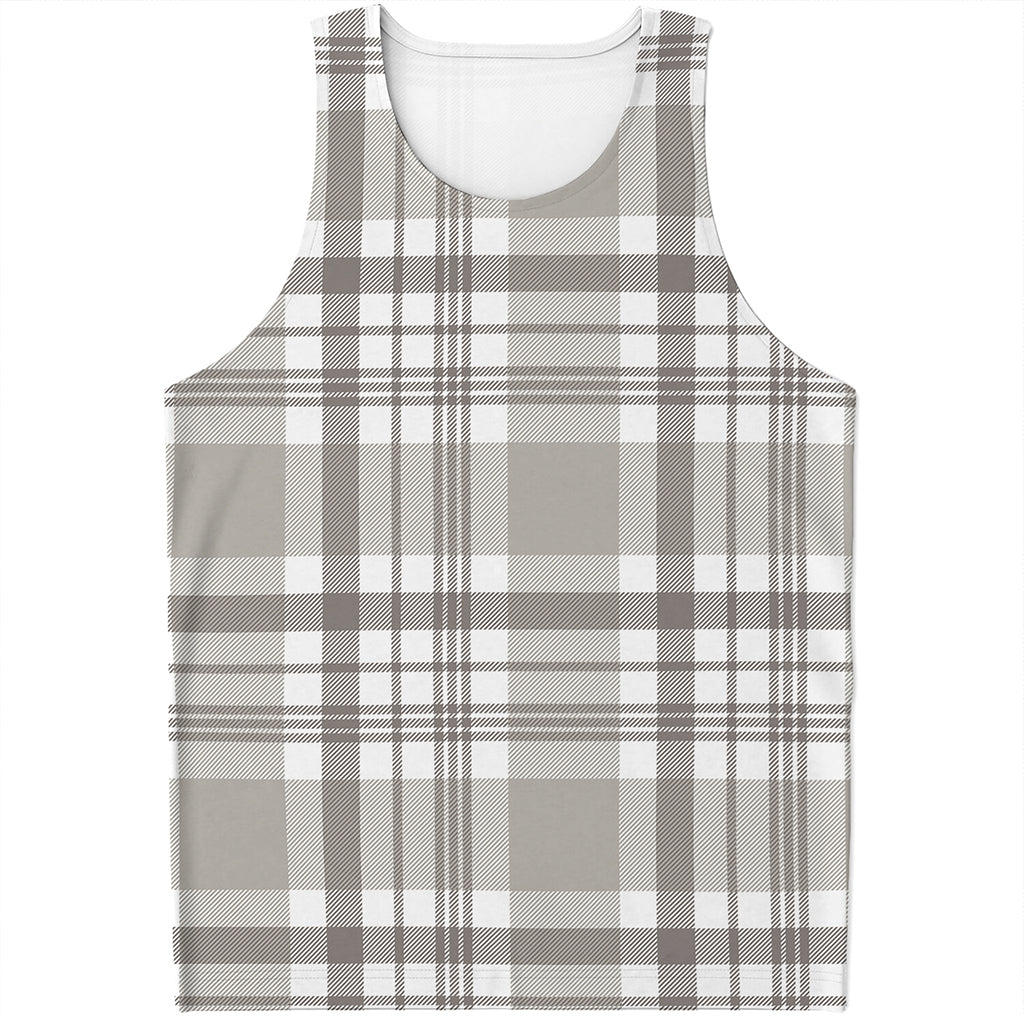 Grey And White Border Tartan Print Men's Tank Top