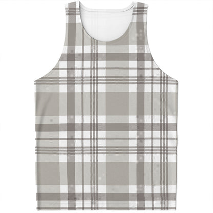 Grey And White Border Tartan Print Men's Tank Top