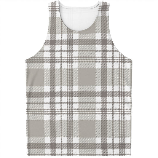 Grey And White Border Tartan Print Men's Tank Top