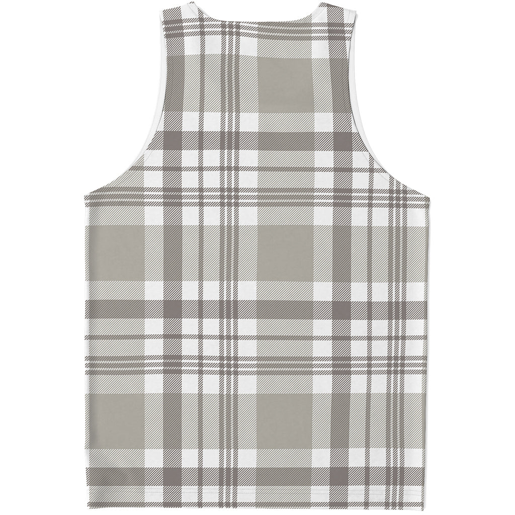Grey And White Border Tartan Print Men's Tank Top