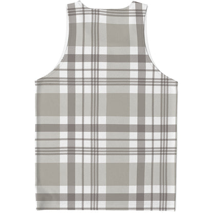 Grey And White Border Tartan Print Men's Tank Top