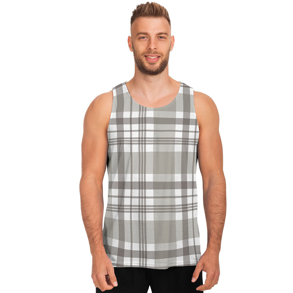 Grey And White Border Tartan Print Men's Tank Top