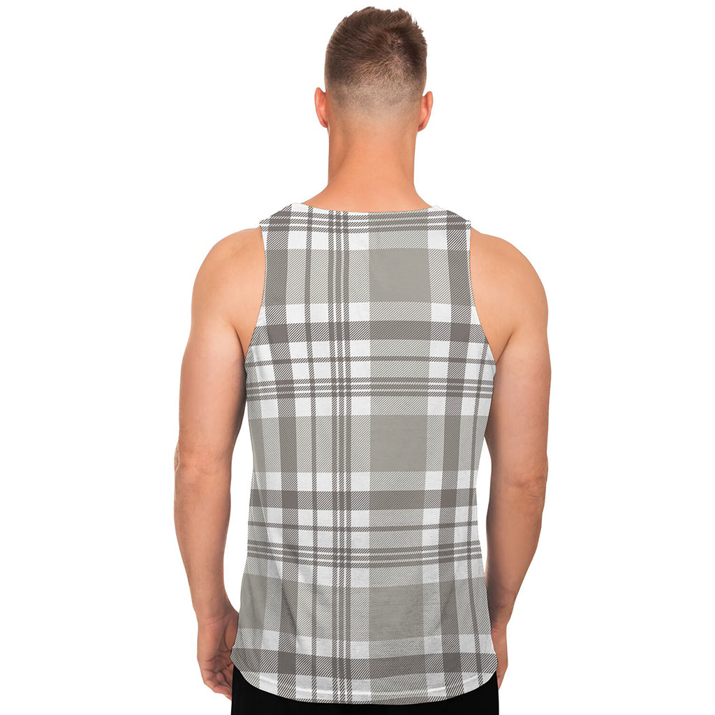 Grey And White Border Tartan Print Men's Tank Top
