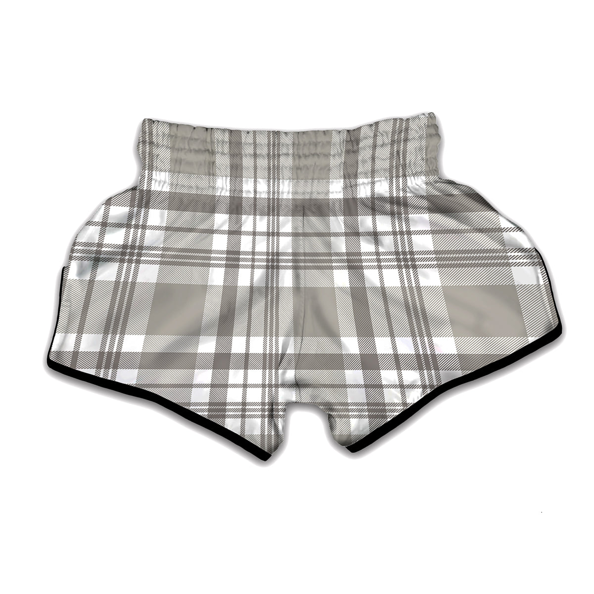 Grey And White Border Tartan Print Muay Thai Boxing Shorts